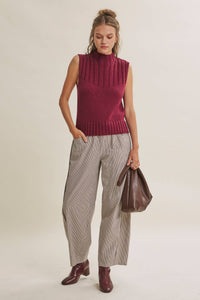 ALL ABOUT COMFORT ELASTIC STRIPE COTTON BARREL PANTS: DK. GREEN / M