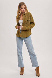 The Calla Thermal Contrast Shacket:Olive – Textured Button-Down Layer | Northern Belle Boutique