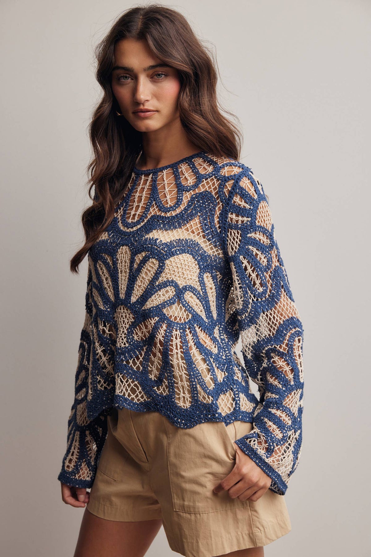 Camille Floral Crochet Knit Sweater
