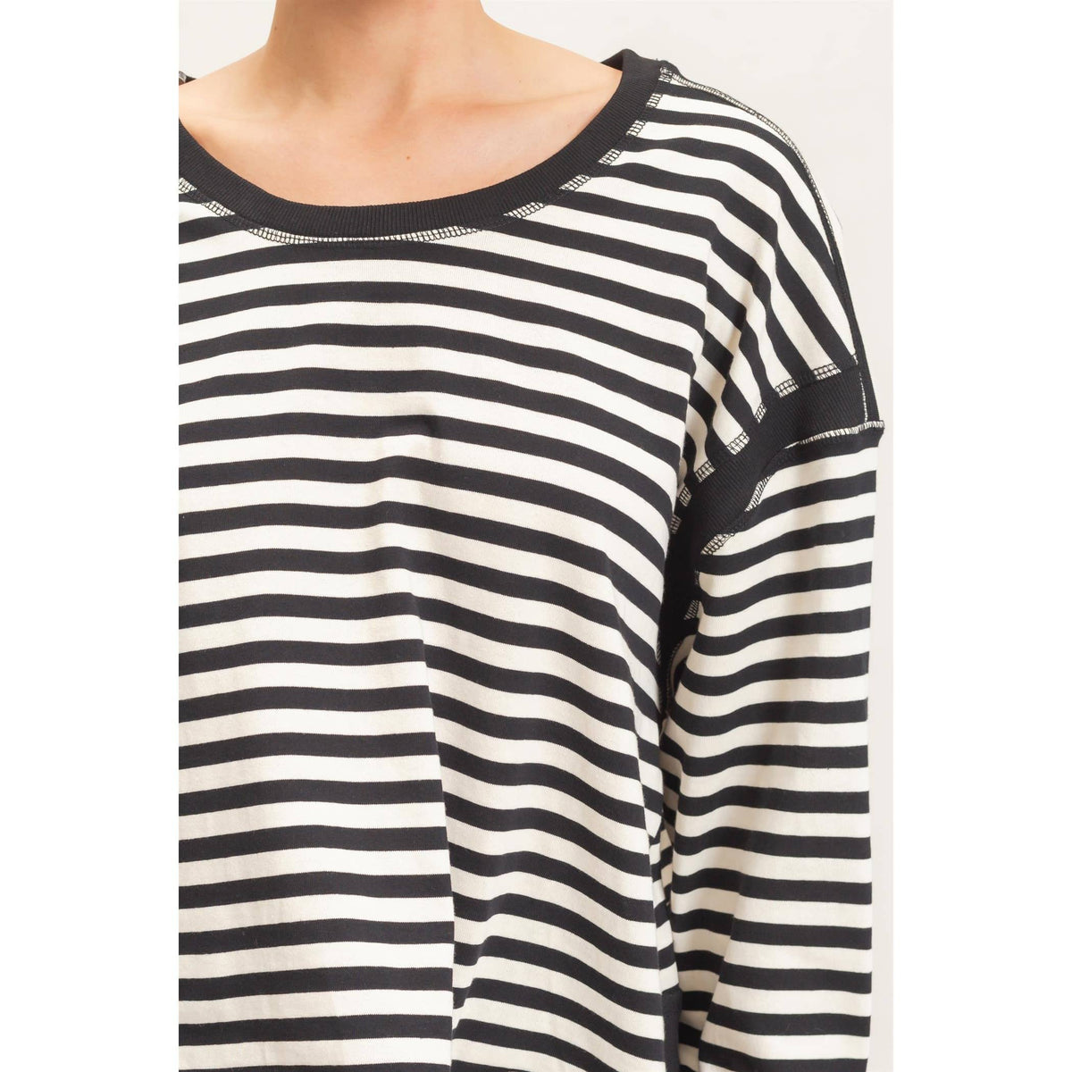 Striped Long Sleeve Top: MOCHA / S-M-L(2-2-2)
