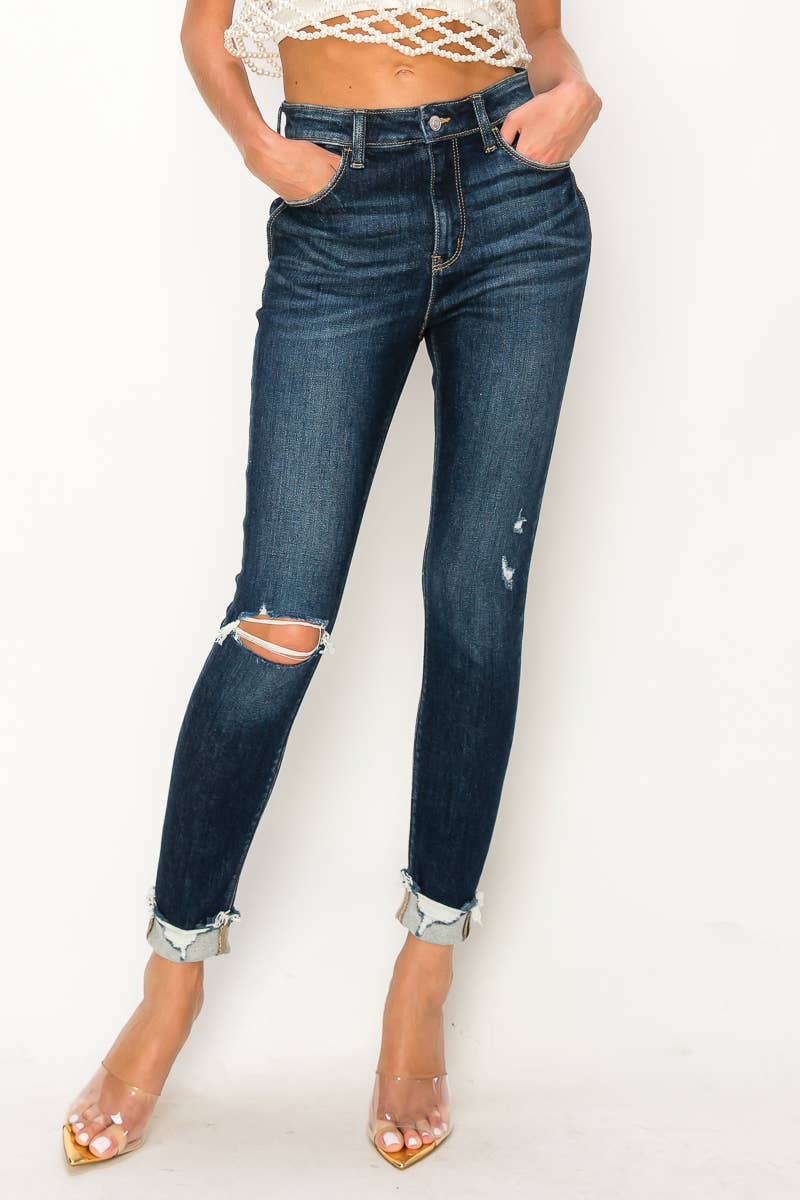 High Rise Skinny Jeans - Distressed Frayed Hem: 3 (25)