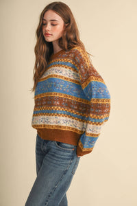 All the Right Colors Fair Isle Sweater: Toffee/Multi