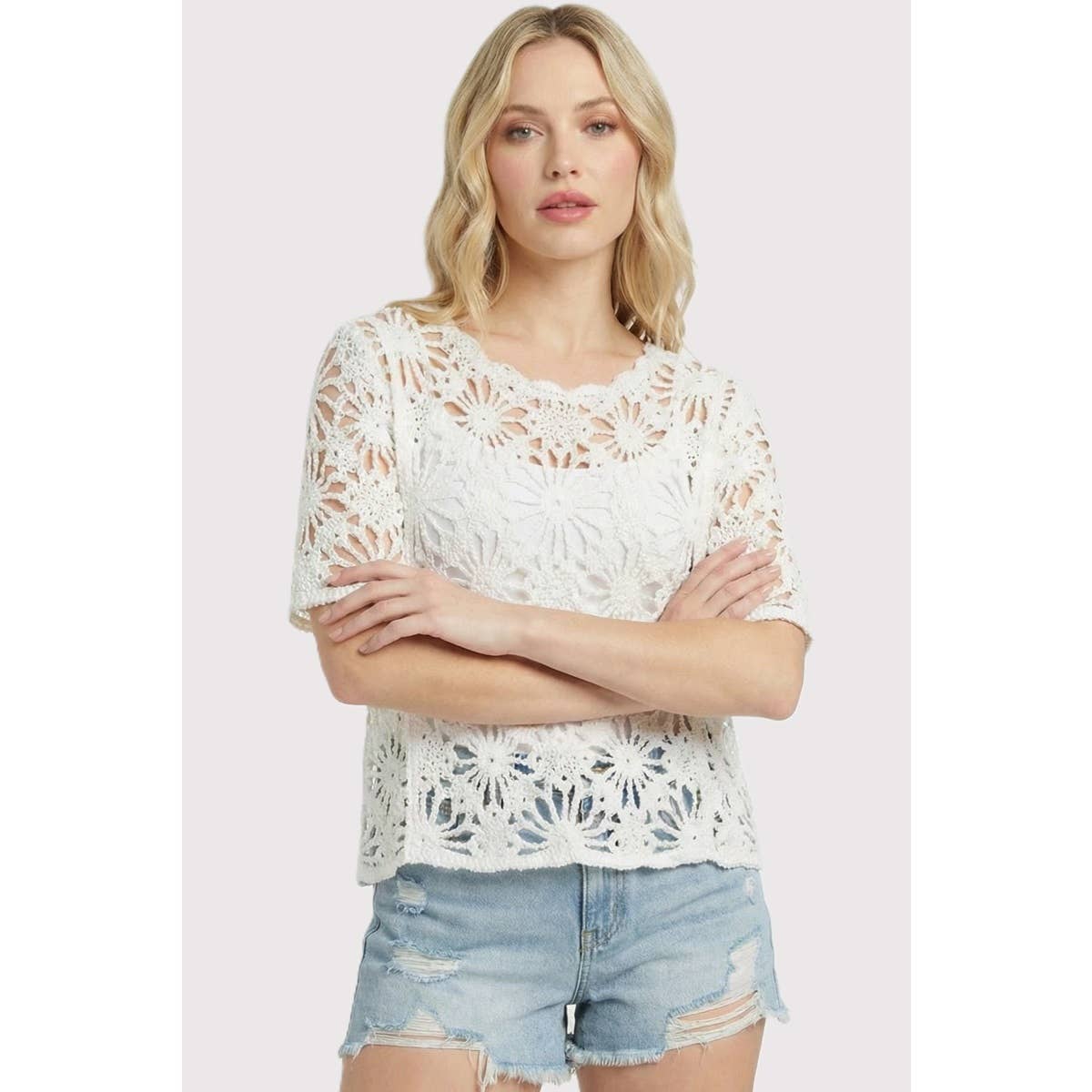 The Delilah Crochet Floral Top: Natural