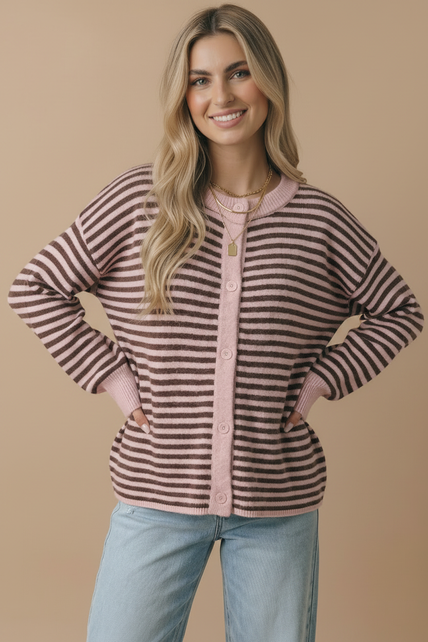 Pink Mocha Stripe Cardigan