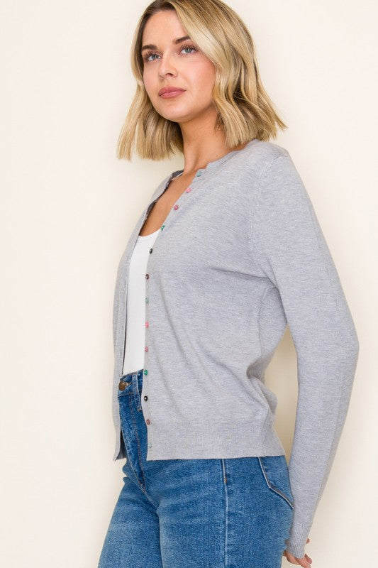 The Hallie Multi-Button Cardigan – Light Heather Grey Knit