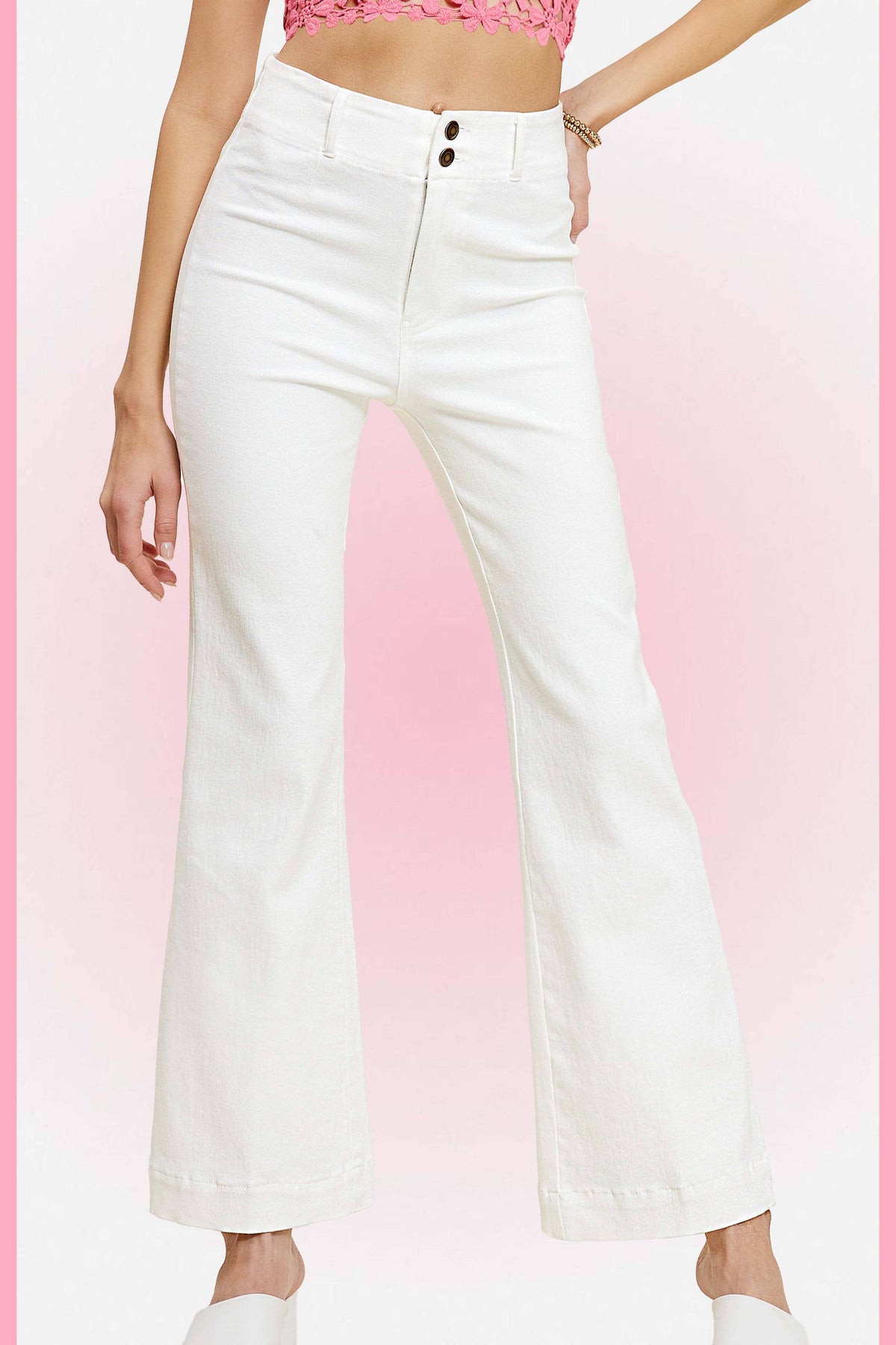 Olive High Rise Wide Leg Flare Pants – Soft Washed Stretch Denim