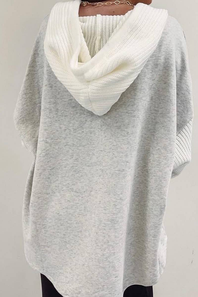 The Lennon Knit Sleeve Hooded Button-Up – Heather Gray