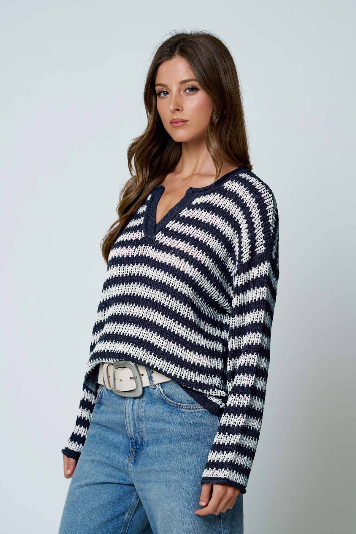 Autumn Social Stripe Sheer Knit Sweater