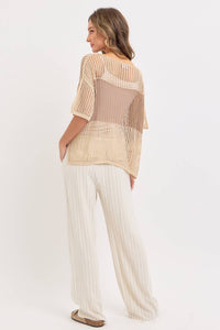 Jade Slouchy Open-Knit V-Neck Top