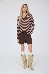 Autumn Social Stripe Sheer Knit Sweater