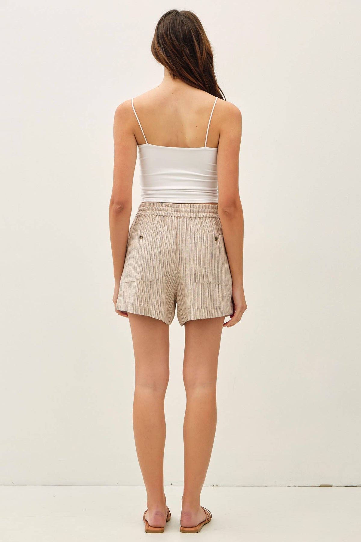 The Maris Striped Linen Blend Shorts – Drawstring Elastic Waist Lightweight Shorts