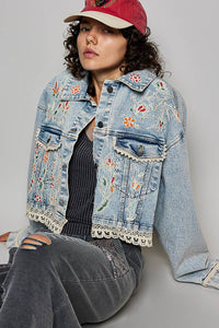 Magnolia Mae Embroidery Lace Trim Denim Jacket