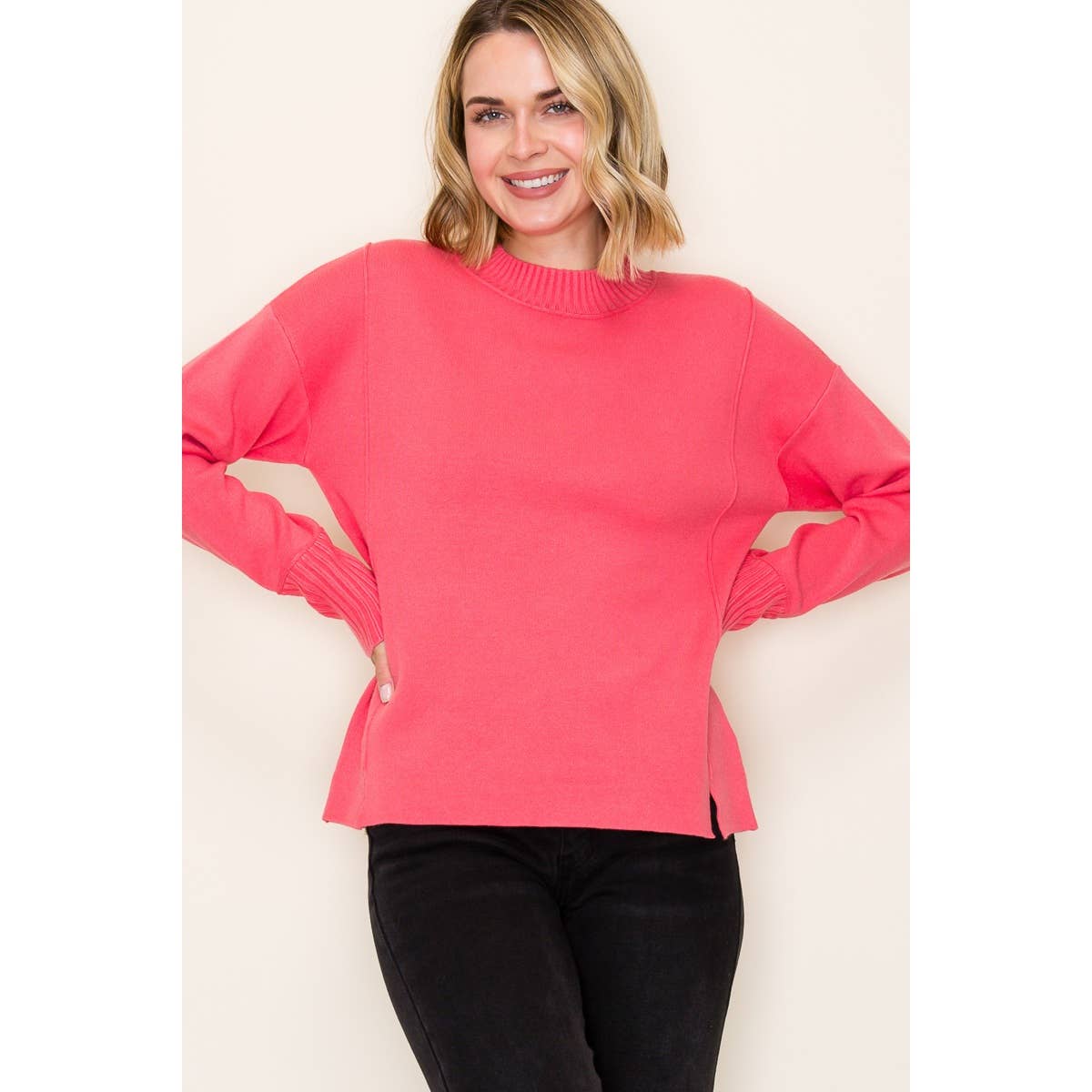Staccato Winterberry Mock Neck Sweater – Heavy Knit Pullover with Side Slits | Northern Belle Boutique