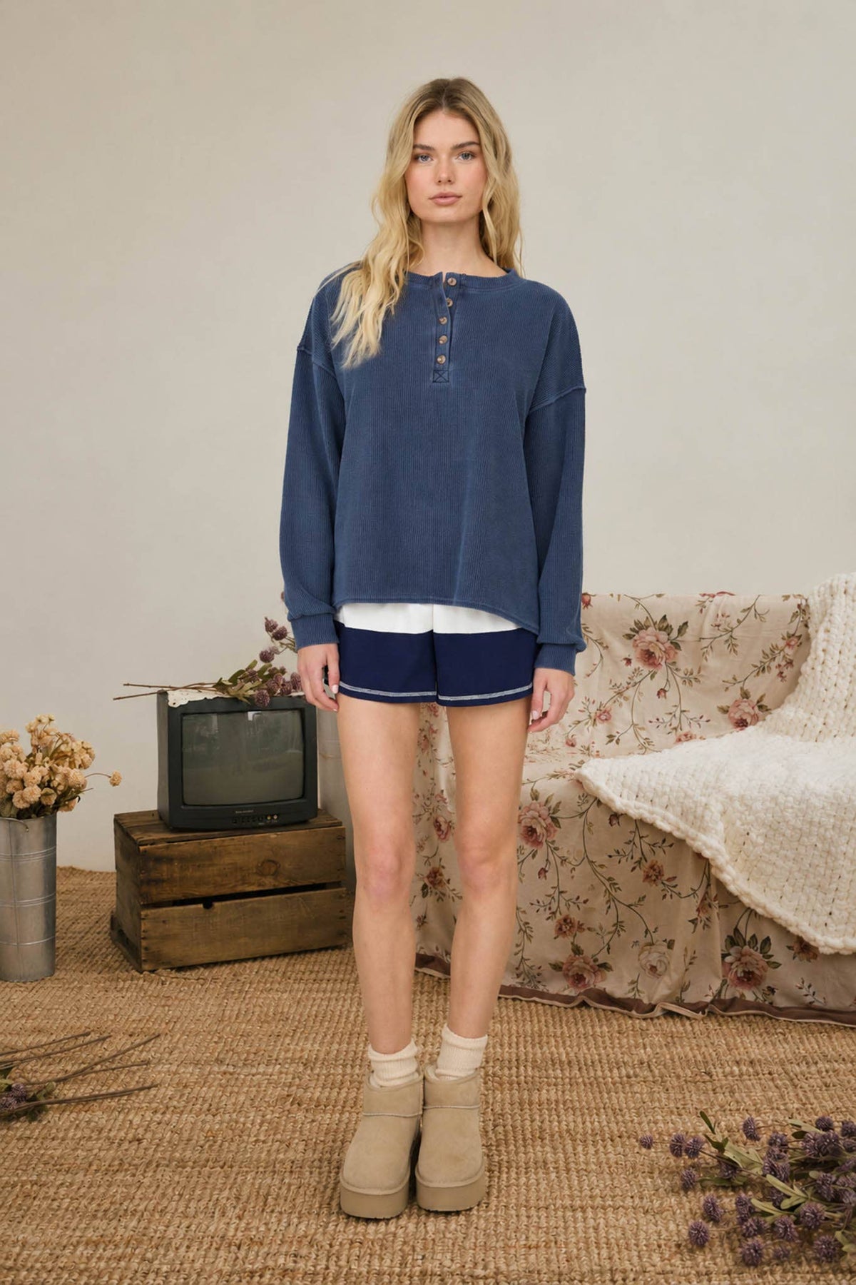 Take It Easy Henley Knit Top