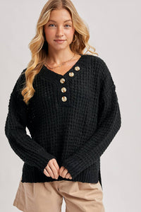 THERMAL HENELY SWEATER TOP: BEIGE / M/L