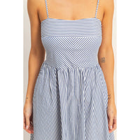 Striped Spaghetti Strap Dress: NAVY / S-M-L(2-2-2)