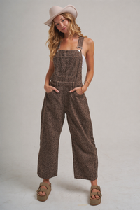 Savannah Vintage Leopard Barrel Leg Overalls