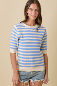 The Camden Stripe Knit Top: Cream/ Blue