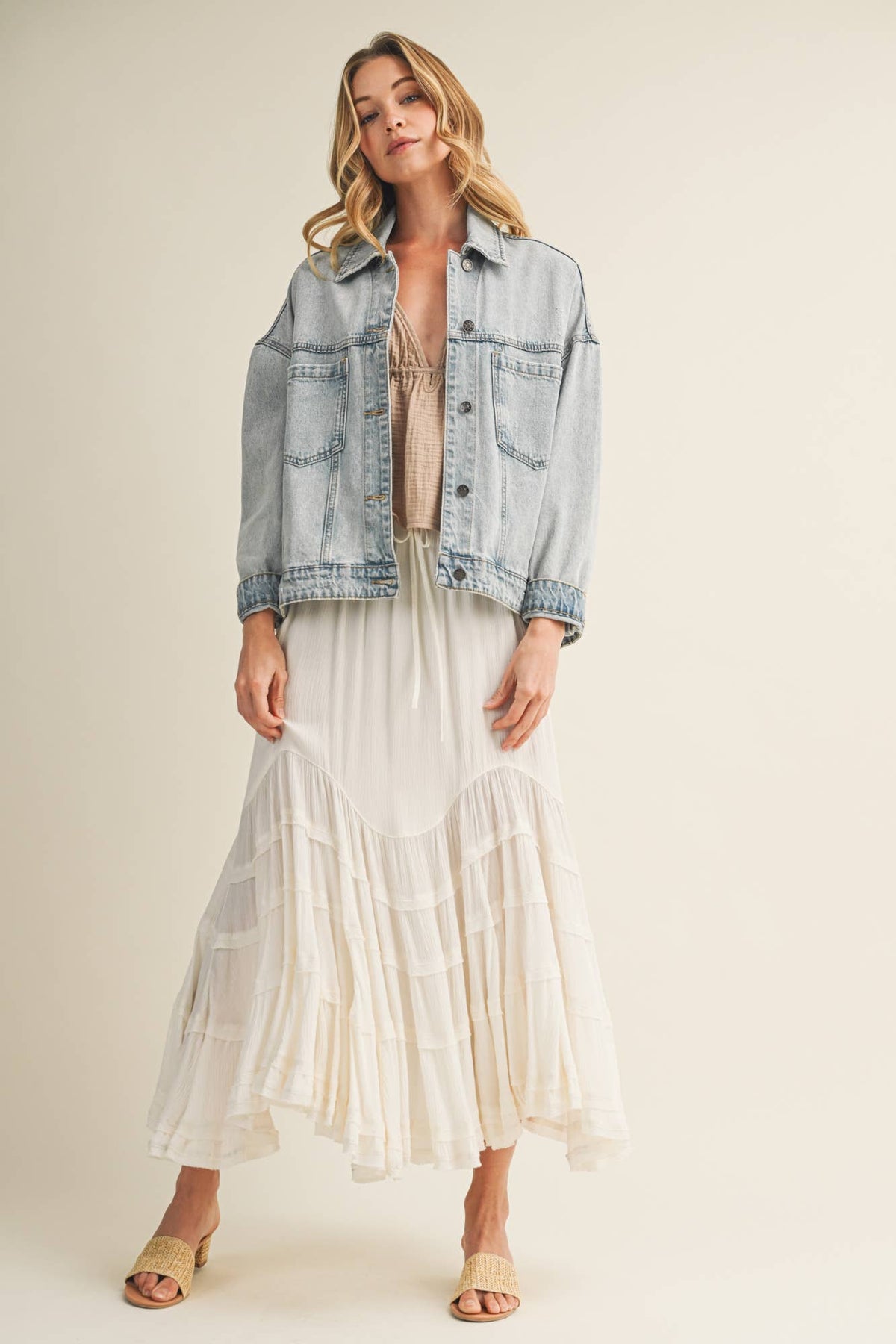 The Everyday Pleated Denim Jacket: Light Wash