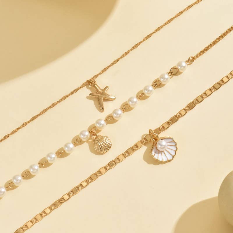 Coastal Glow Layered Seashell Necklace – 18K Gold Stainless Steel Tarnish-Free Jewelry