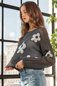 Daisy Lightweight Sweater Top: Charcoal