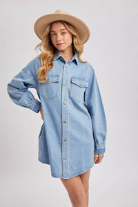 Weekend Wanderer Denim Shirt Dress or Shacked: Lt Wash