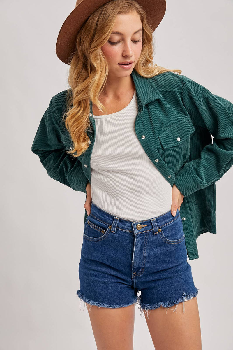 Everly Pines Corduroy Button-Down Shacket –Peacock