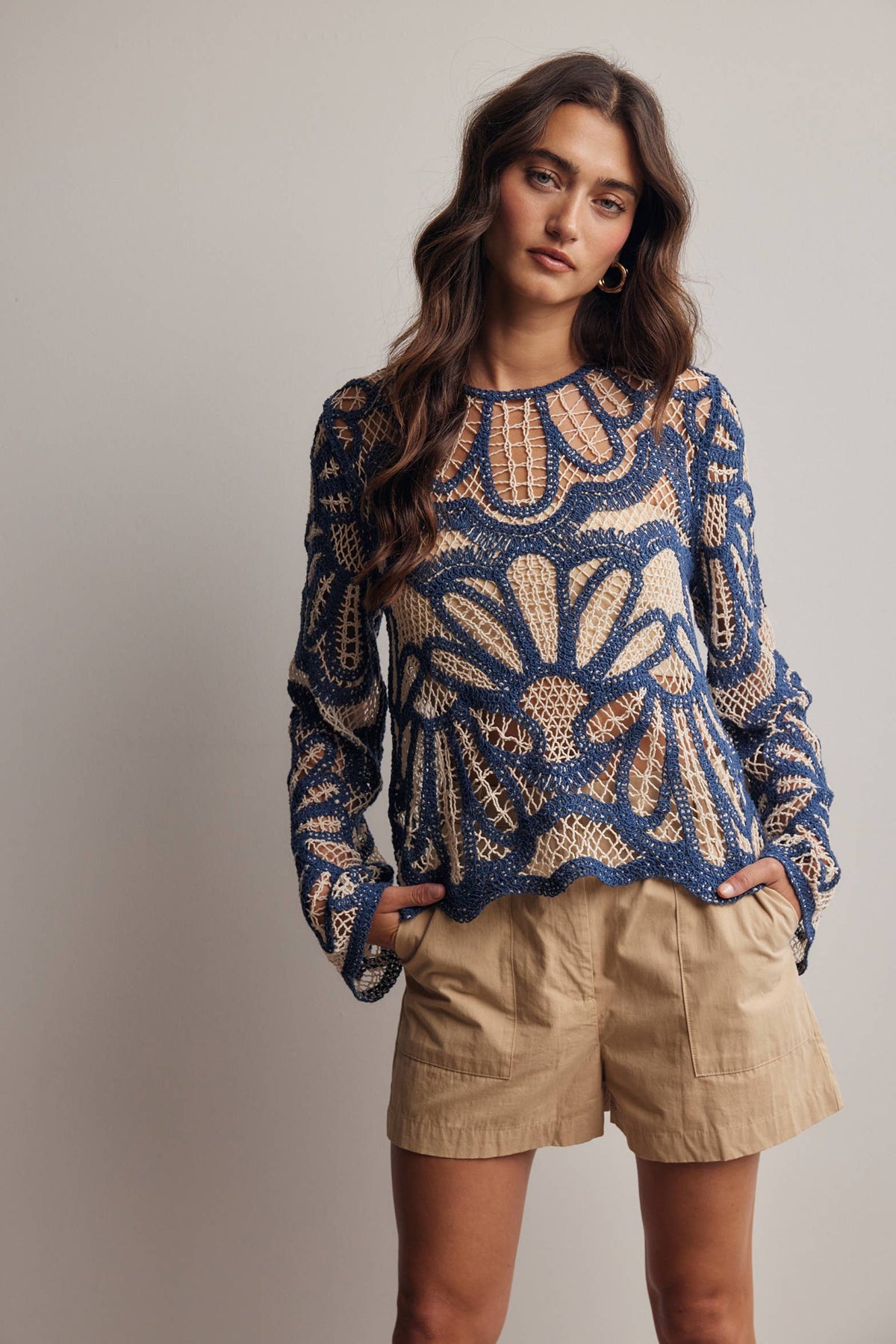 Camille Floral Crochet Knit Sweater