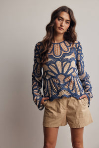 Camille Floral Crochet Knit Sweater