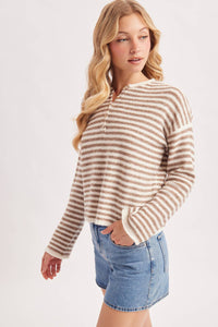 Mocha & Ivory Striped Henley Sweater