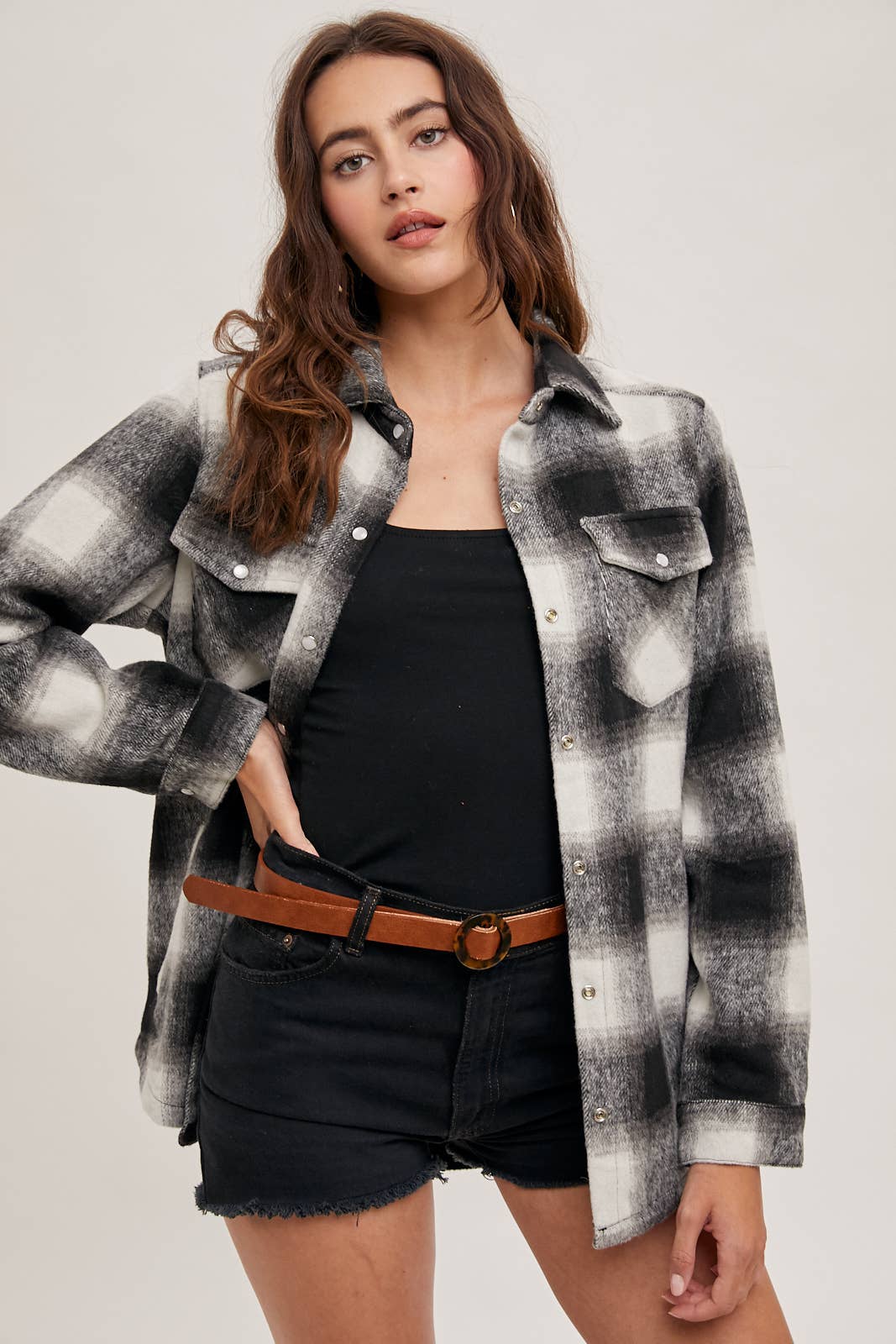 Dakota Plaid Flannel Shacket with Pockets – Brown Cream & Rust Ivory