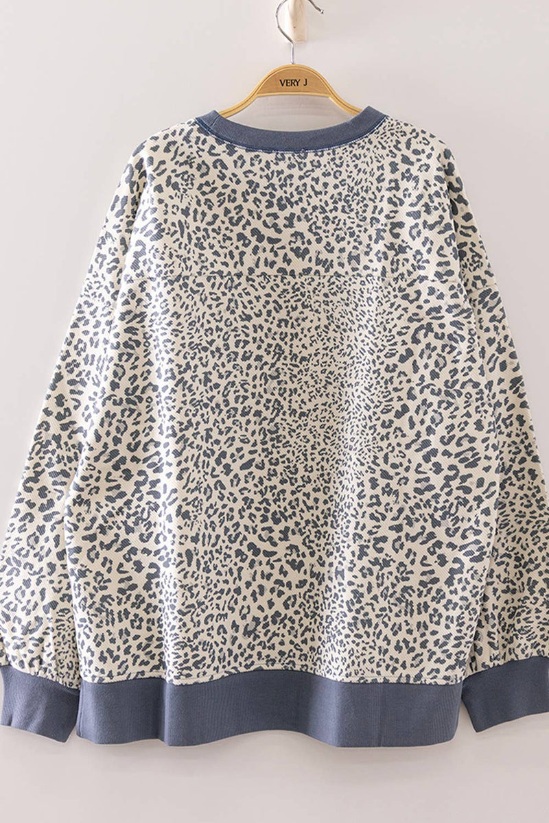 Out of Office Leopard Sweatshirt: Denim