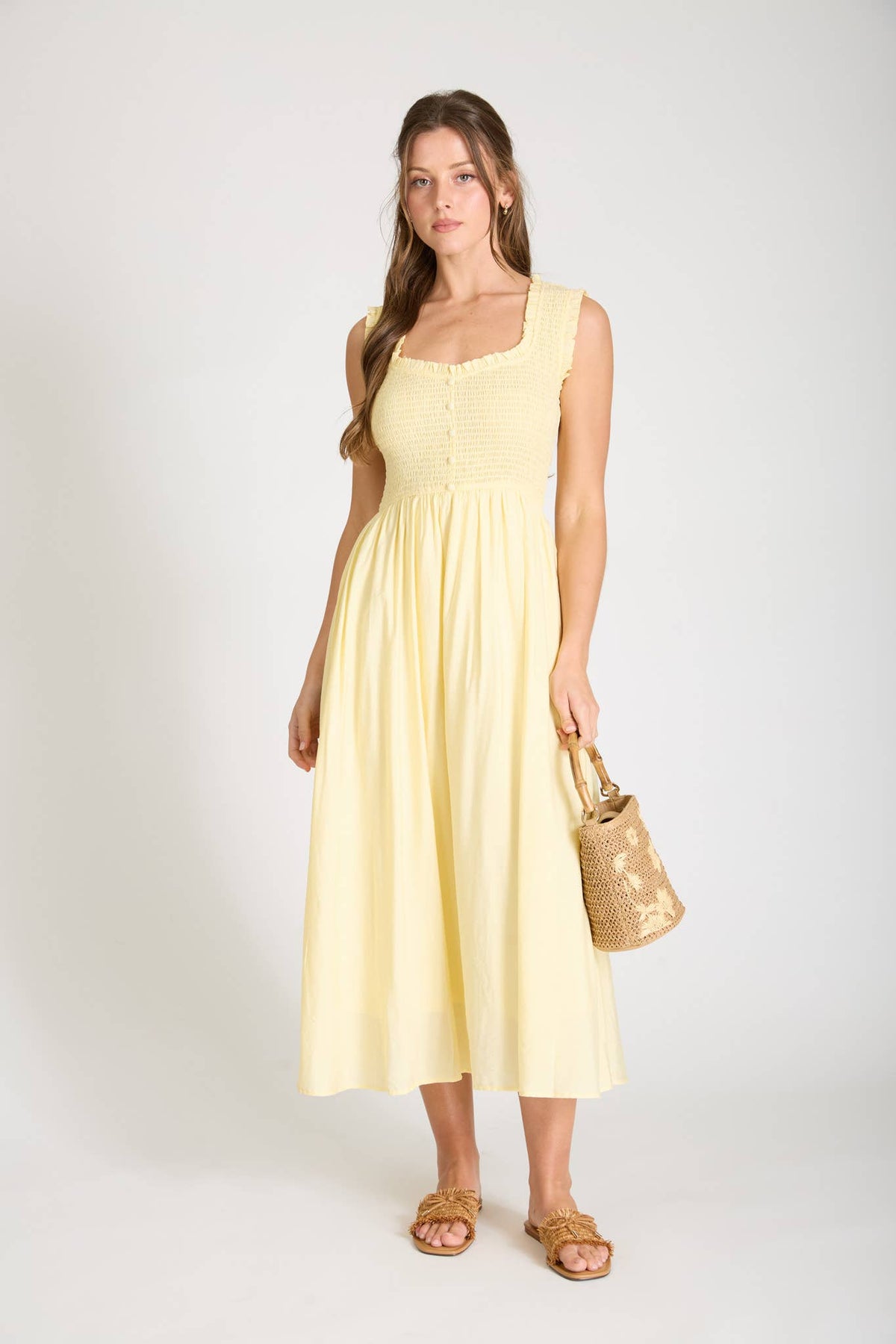 Charlotte Sweetheart Midi Dress: Butter Yellow