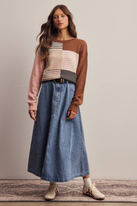 Worth the Mix Colorblock Sweater: Brown/ Multi