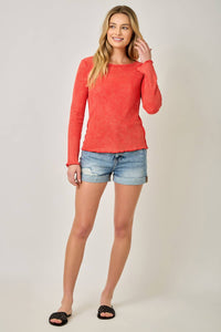 61364 Washed Thermal Essential Top: Green Apple / Small