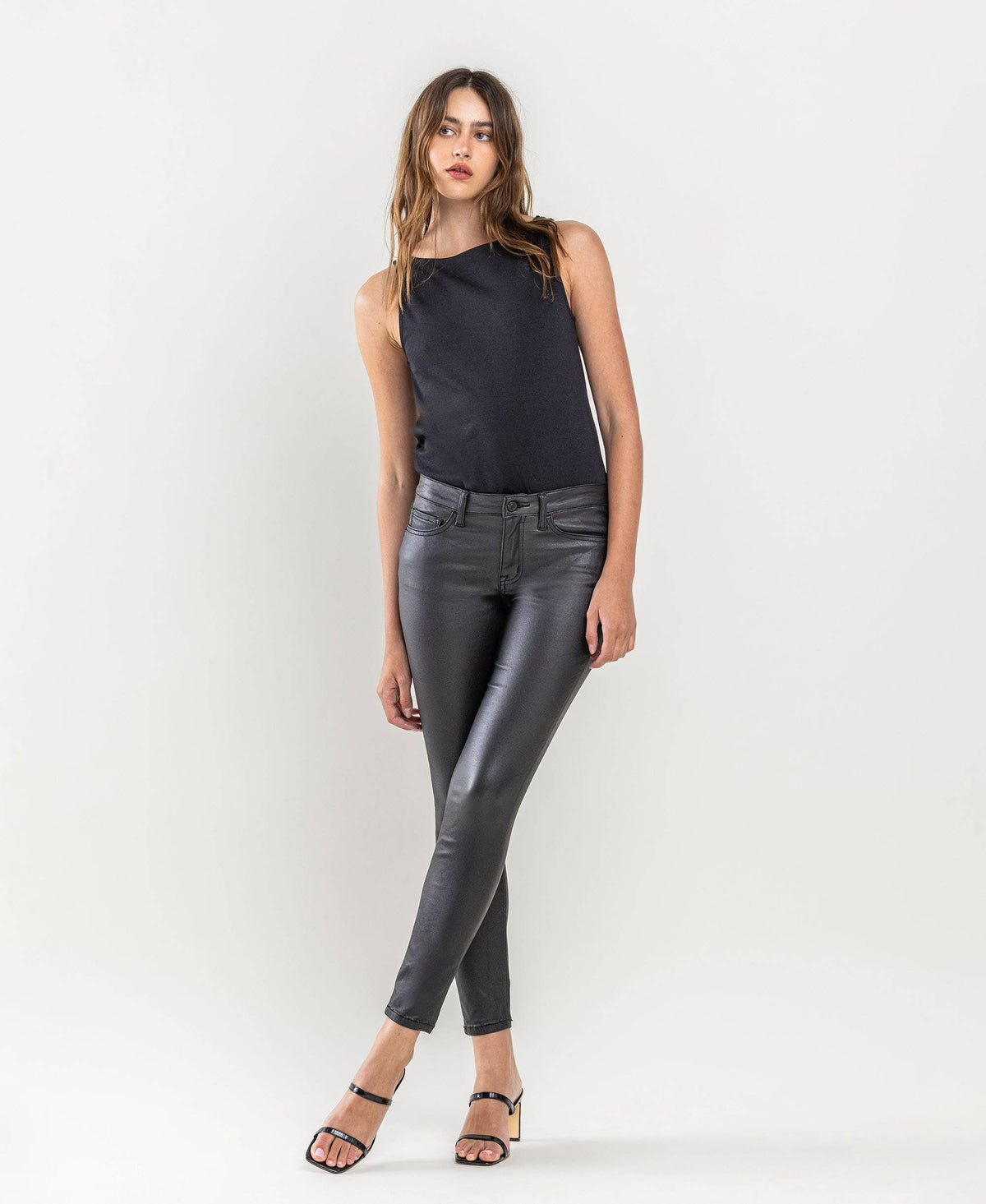 Vervet by Flying Monkey Mid Rise Faux Leather Crop Skinny: Jet Black