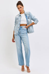 Delilah Oversized Denim Jacket – Women’s Lightweight Distressed Jean Jacket