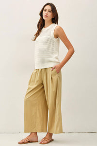 The Sienna Crochet Sweater Tank: Off White  – Sleeveless Textured Knit Cropped Top
