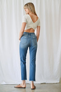 Mica Denim High Rise Straight Leg Jeans: Bleue