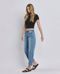 Vervet By FLying Monkey "Katie"  Barrel Leg Jeans – Cropped Seam Detail Denim