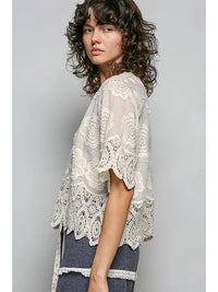 Selena Crochet Button-Front V-Neck Top
