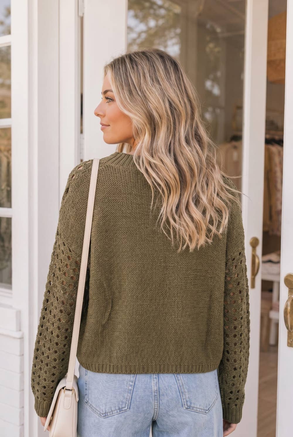 The Hadley Open Knit Cable Sweater: Olive