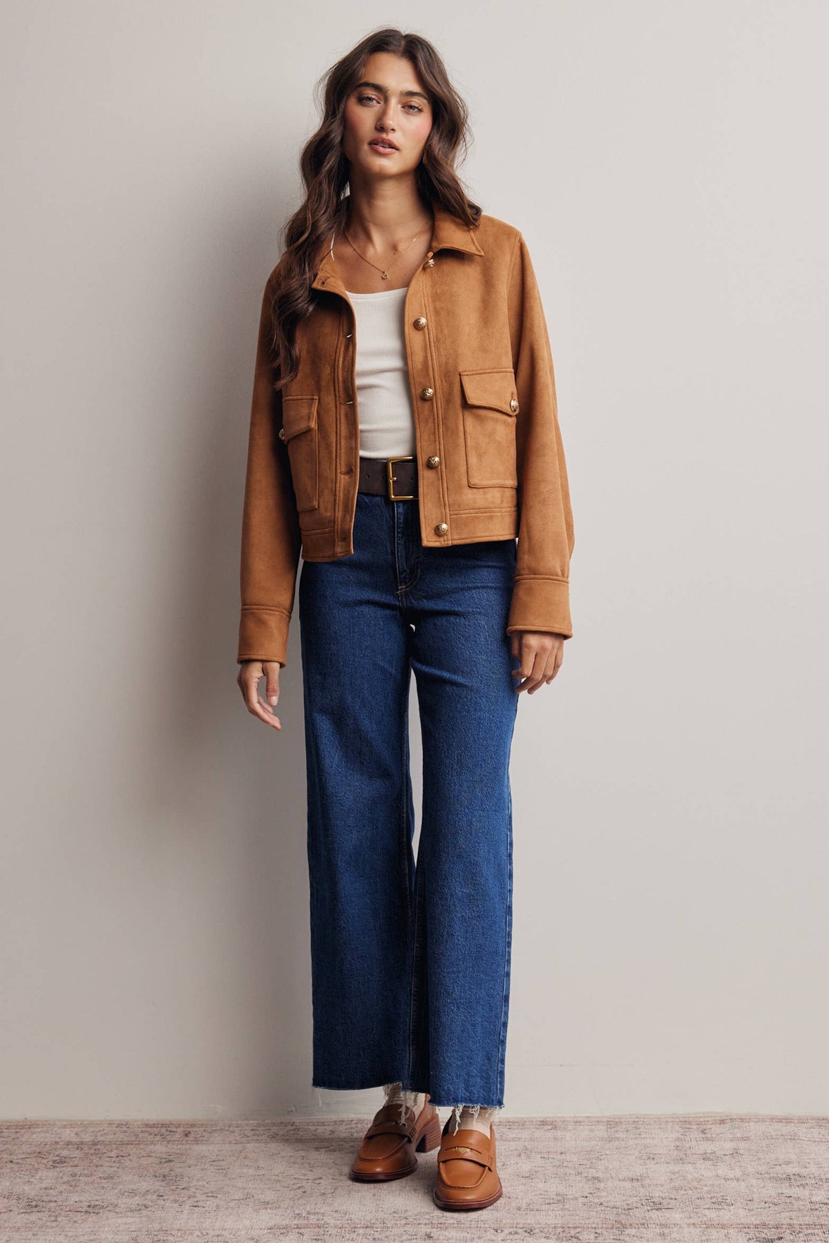 Sierra Stretch Suede Cropped Jacket: Camel