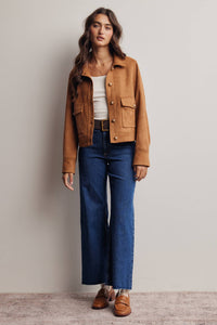 Sierra Stretch Suede Cropped Jacket: Camel