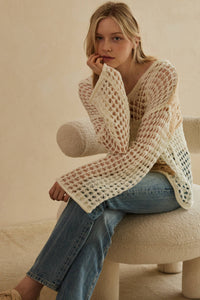 The Coastal Hideaway Crochet Hoodie: Cream