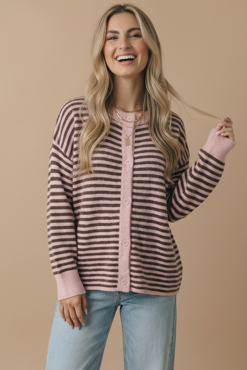 Pink Mocha Stripe Cardigan
