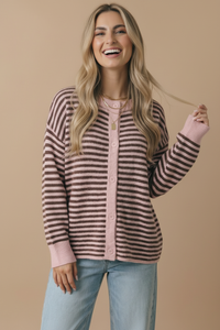 Pink Mocha Stripe Cardigan