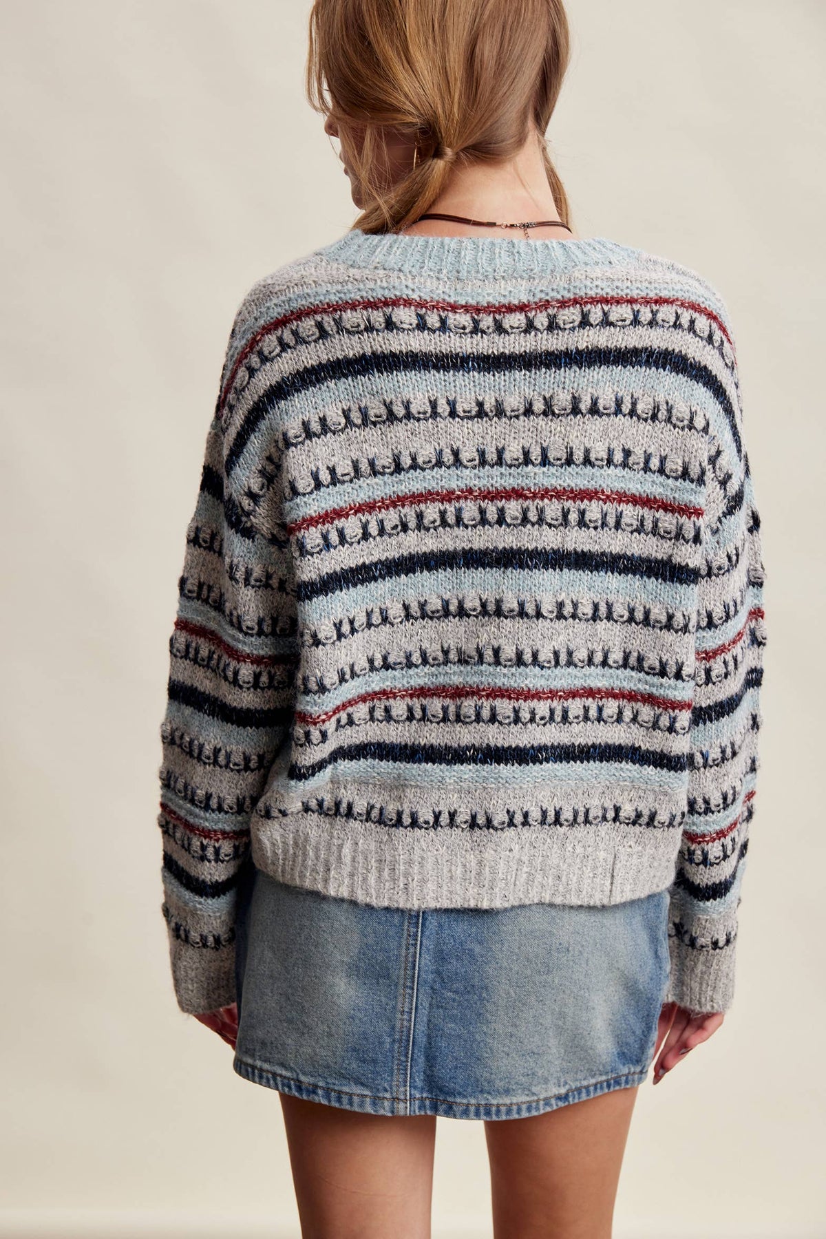 Good Mix Textured Stripe Sweater: Navy