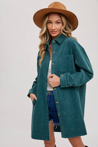 Clara Oversized Corduroy Jacket – Mocha Button-Down Shacket with Pockets