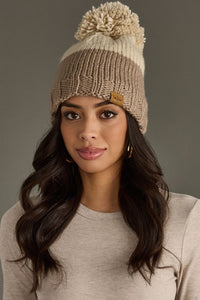 Aspen Ridge Color Block Knit Pom Beanie – Fleece Lined Winter Hat